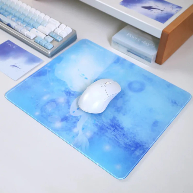 Custom Sublimation Printed Logo Tempered Glass Mouse Pad Cartoon Style Eco-friendly Scratch Proof Water Resistant Gaming Use