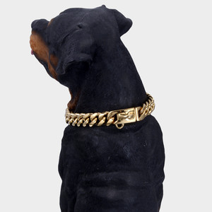 <span class=keywords><strong>Collar</strong></span> de perro de cadena de eslabones cubanos de Oro Grande de lujo elegante de liberación rápida de acero inoxidable 316L con logotipo personalizado de 32mm 15mm - Product Image 6