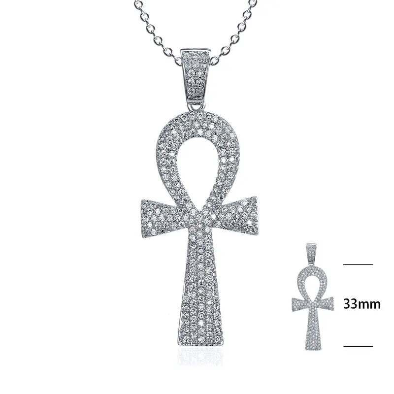 Forever Star Hip Hop Style Men Jewelry Cz Paved Bling Copper Silver Egypt Ankh Sign Custom Pendant Jewelry Wholesale