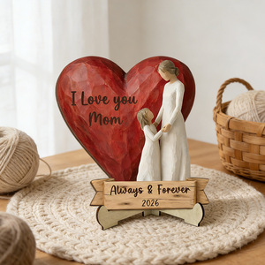 Ornamento in Legno Edizione Limitata per la Festa della Mamma, Design Cuore e <span class=keywords><strong>Luna</strong></span> Abbracciati, Testo Inciso di Gratitudine, Decorazione da Tavolo Jayang - Product Image 4