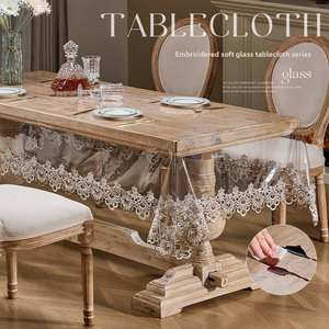 Cubierta <span class=keywords><strong>de</strong></span> Mesa Transparente con Borde <span class=keywords><strong>de</strong></span> Encaje Bordado, <span class=keywords><strong>Mantel</strong></span> Rectangular <span class=keywords><strong>de</strong></span> Vinilo Transparente Impermeable con Encaje - Product Image 2