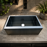 Évier de cuisine carré noir bronze de 31x17 pouces, profondeur 9/10 pouces, fait main en acier inoxydable nano, évier simple moderne style ferme