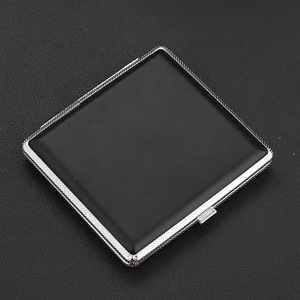 Leather Textured Cigarette Case 20 Pack <b>Metal</b> Veneer Rectangular Smoking Accessory - Product Image 2
