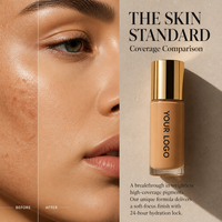 Fond de Teint Liquide Formule Anti-oxydation Tenue 24H Anti-plis Marque Privée Sans Cruauté OEM ODM Designs de Maquillage Personnalisés Professionnels