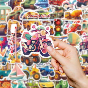 50 autocollants en vinyle découpés en forme de véhicules de dessin animé, mignons, pour enfants, moto, pour bouteille, <span class=keywords><strong>tablette</strong></span>, bricolage - Product Image 1