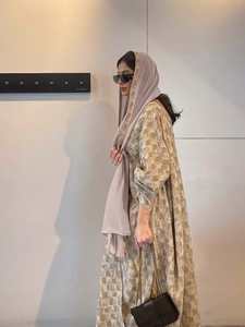 Custom Women's Textured Gold Printed Plaid Casual Kimono Muslim <b>Ladies</b> <b>Abaya</b> Open Dubai - Product Image 2