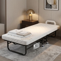 Lit pliant de luxe avec matelas en mousse à mémoire de forme, cadre métallique robuste, lit d'appoint avec roulettes pivotantes à 360° pour le camping et l'hôtel