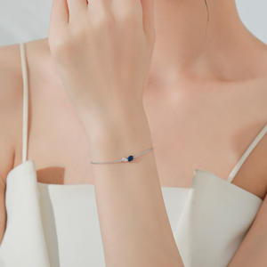 Pulsera de Cadena con Diseño Geométrico de Circonita Azul Intenso de Corte Ovalado en Plata de Ley S925 para Mujer, Versión de Cobre Personalizable - Product Image 5