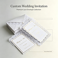 Invitation de mariage personnalisée exquise et populaire, avec bordure en dentelle vintage, suite de cartes en papier, carte de rappel de date, RSVP, impression typographique et dorure à chaud en relief