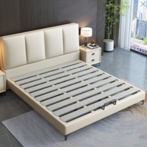 เตียงจัดเก็บของทำจากหนังครีมทันสมัยดีไซน์เรียบง่ายเตียงแต่งงานนุ่มสองชั้นสำหรับห้องนอนอพาร์ทเมนต์ขนาดเล็ก - Product Image 6