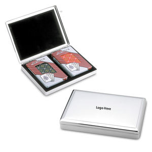 Op maat gemaakte logo zilveren rechthoekige brugkaartendoos van metaal, eenvoudig design, voor speelkaarten, geschikt als luxe promotioneel cadeau - Product Image 1