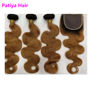 MOQ 1 pieza negro y marrón Ombre 1B 30 Color de cabello Extensiones de cabello humano Cuerpo ondulado Remy Paquetes de cabello Cabello Camboyano con <span class=keywords><strong>cierre</strong></span> - Product Image 1