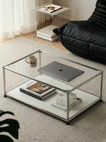 Table basse modulable et portable, écologique, style minimaliste moderne, en fer et verre, double couche, carrée, avec rangement, pour salon