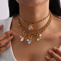 Collier chaîne à fermoir OT SongYi avec pendentifs cœur, goutte d'eau, cristal, perle et étoile, bijoux superposés pour femmes, vente en gros