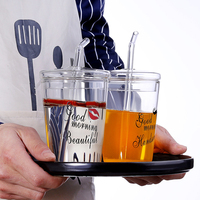 Gobelet à paille en verre borosilicate à prix abordable, imprimé mignon, avec couvercle