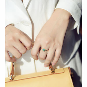 Anillo de oro de 18 quilates con gema esmeralda de <span class=keywords><strong>Colombia</strong></span>, joyería de alta gama, anillo de diamante de 0,06ct para mujer, joyería de boda - Product Image 5