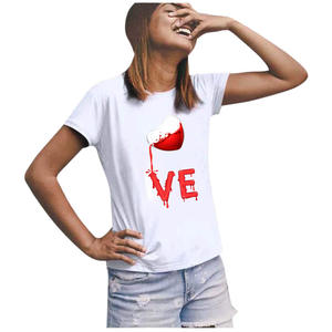 Nuova T-shirt Casual Nera da Donna <span class=keywords><strong>con</strong></span> Stampa a <span class=keywords><strong>Cuore</strong></span> <span class=keywords><strong>Rosso</strong></span> e Scritta, a Maniche Corte, Vestibilità Ampia, in Poliestere, per Coppie e Innamorati - Product Image 5