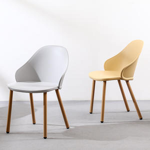 Modern Minimalist <b>Plastic</b> <b>Dining</b> <b>Chair</b> With Wooden Legs <b>White</b> Stable Design For Home Office Use - Product Image 3