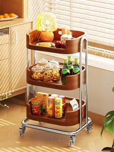 लिविंग रूम फल स्नैक भंडारण रैक दीवार ठोस लकड़ी कार्ट प्राचीन घरेलू फर्श पर खड़ी बहु-परत मोबाइल टोकरी - Product Image 1