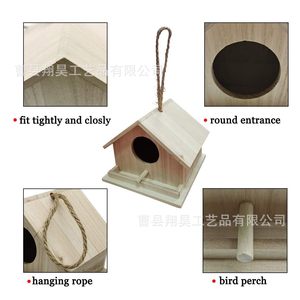 บ้านนกแขวนไม้ตกแต่งสวนกลางแจ้งขนาดเล็กสำหรับนก  แบบธรรมชาติ - Product Image 4
