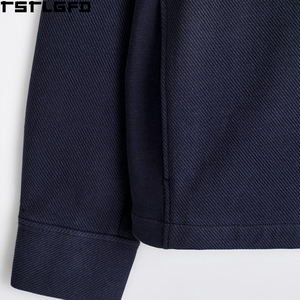Sweat-shirt à col montant zippé pour homme, bleu marine, avec patte de boutonnage cachée, 100% coton, coupe oversize, hiver - Product Image 5