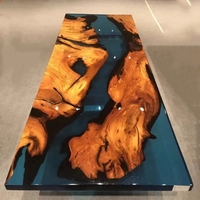 HJ – Table à manger en résine époxy, bois massif, rivière transparente, Restaurant, hôtel, Table à manger