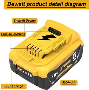 Batería de Iones de Litio de Repuesto de 20V 5Ah 6Ah 8Ah 12Ah para Dewalt DCB180 DCB181 DCB182 DCB184 DCB200 DCB201 DCB204, Batería de Litio de 18V - Product Image 4