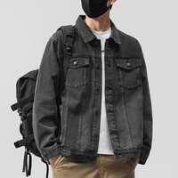 Blouson Bomber en Jean Rétro Noir de Qualité pour Homme, Col Montant, Coupe-Vent, Logo Frontal, Style Décontracté, Printemps Automne, Vêtement de Travail