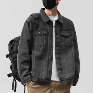 Chaqueta Bomber <span class=keywords><strong>de</strong></span> Mezclilla para Hombre, Estilo Retro, Negra, con Cuello Alto, Resistente al Viento, con Logotipo Frontal, Estilo Casual, para Primavera y Otoño, Ropa <span class=keywords><strong>de</strong></span> Trabajo - Product Image 5