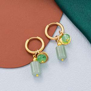 Boucles d'oreilles pendantes en acier inoxydable plaqué or 18 carats à la mode pour femmes avec breloques turquoise naturelle - Product Image 2