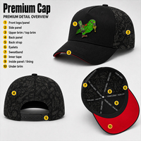 Gorra de Béisbol Premium OEM de 5 Paneles, Estructurada, de Algodón, con Parche de Goma de Loro, Estampado Completo, Visera Curva, Ajustable, Estilo Urbano