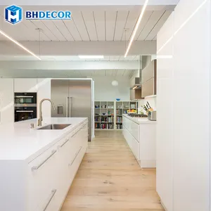 Tủ bếp nội thất Euro mbf Bảng điều chỉnh bản ghi sơn mài kết thúc ván ép gỗ ánh sáng handless tủ bếp hiện đại trong soild gỗ
