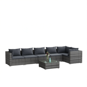 Ensemble de salon de jardin modulaire en rotin PE gris, 7 pièces, mobilier d'extérieur au design contemporain pour patio ou jardin - Product Image 1