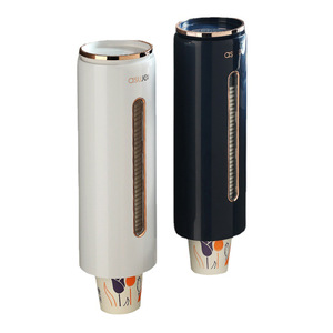 Dispensador automático de vasos de papel CsiJei para montar en la pared, para baño y cocina, en blanco y azul con ribete dorado. - Product Image 5