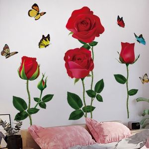 Pegatinas de Pared Impermeables de PVC con Diseño de Rosa Roja para Sala de Estar y Dormitorio, Autoadhesivas - Product Image 2