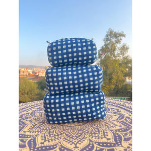 Blue Toiletry <b>Bags</b> <b>Set</b> of 3 Quilted Cotton Zipper Floral Block Fashion Women <b>Bag</b> <b>Set</b> Tassel Indian Organic Multifunction - Product Image 3