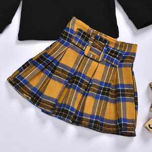 Vêtements pour filles, collection printemps-automne 2021, vêtements pour filles, ensemble jupe plissée à carreaux pour enfants - Product Image 4