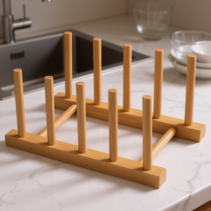 Escurridor de Platos de Bambú de 4 Ranuras, Rectangular, de un Solo Nivel, Tipo Vertical, Minimalista, Ahorra Espacio, para Uso en la Encimera de la Cocina - Product Image 2