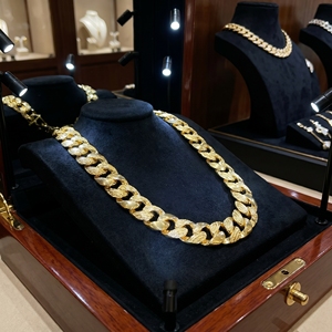 ZH Nueva Moda Cadena de Eslabones Cubanos Chapada en Oro de 24K con Engaste de Garra, Joyería de Latón para Mujer y Hombre, <span class=keywords><strong>Estilo</strong></span> Clásico - Product Image 3