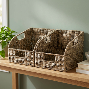Cesta de Almacenamiento Rectangular de Mimbre Tejido a Mano, Organizador Multifuncional de Oficina, Estilo Rústico, 50x40x30cm, de Una Sola Capa - Product Image 3