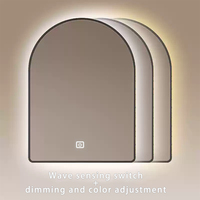 Miroir de Maquillage LED Arqué à Cadre Doré - Design Art Déco Fait Main, Contrôle Tactile, Intensité Réglable, Anti-Buée, Mural pour Maquillage et Décoration Intérieure