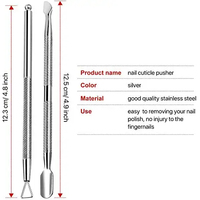 Boîte en plastique 2 pièces Gel outil de retrait de vernis à ongles en acier inoxydable peau morte cuticule éplucheur grattoir cuticule poussoir pour C à Double extrémité