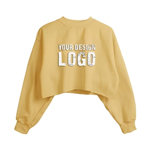 Custom Yellow Womens Drop Shoulder Cropped Crewneck Sweatshirt Relaxed Short Pullover Wholesale Boutique USA <b>UK</b> Europe OEM EU - Product Image 1