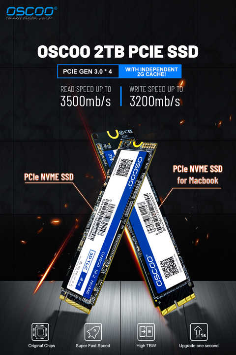 OSCOO M.2 NVMe Hard Drives 1TB 2TB PCIe3.0 High Speed SSD to 3500MB/s
