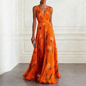 Nuovo Abito Primaverile Casual da Donna 2026 Stile Europeo Americano <span class=keywords><strong>con</strong></span> Stampa Tulipani, Senza Maniche, <span class=keywords><strong>Scollo</strong></span> a V, <span class=keywords><strong>Elegante</strong></span> - Product Image 2