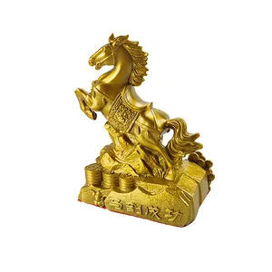 Atasan meja seni kuningan 12 zodiak, dekorasi rumah ornamen kuda emas logam fengshui produk dekorasi rumah