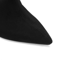 Bottes Stiletto Western Noires Personnalisées en Faux Daim avec Strass, au-dessus du Genou, pour Femme, à Bout Pointu, Extensibles, Légères, Hiver, Talon 10cm, Fermeture Éclair