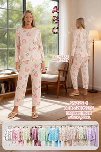 Sy222 1 Women's Plus Size Pajamas Cotton Bamboo Floral Print Loose Fit Sleepwear Set XL XXXL Spring Casual Knitted - Product Image 3