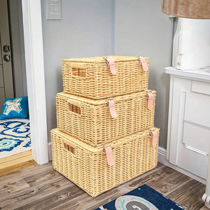 Thiết lập của 3 hình chữ nhật <span class=keywords><strong>wicker</strong></span> lưu trữ giỏ với nắp lớn dệt Stackable tổ chức lưu trữ cho trang trí nội thất - Product Image 4