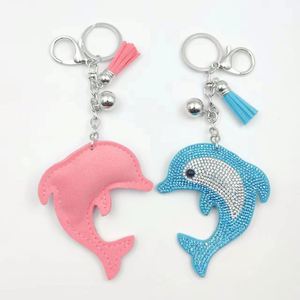Wholesale Two-Color Dolphin Keychain Rhinestone Velvet Fabric Bag Charm Hanging for <b>Keys</b> Bag <b>Purse</b> Gift - Product Image 5